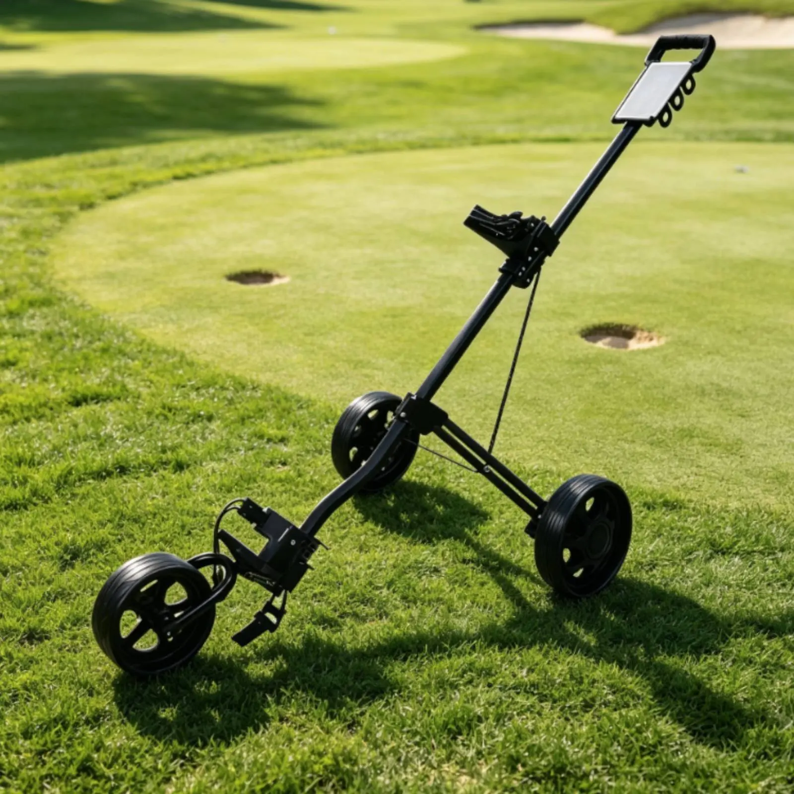 

Foldable Golf Push Trolley Portable 3 Wheel Golf Trolley Sports Gear Foot Brake Drink Holder for Golfers