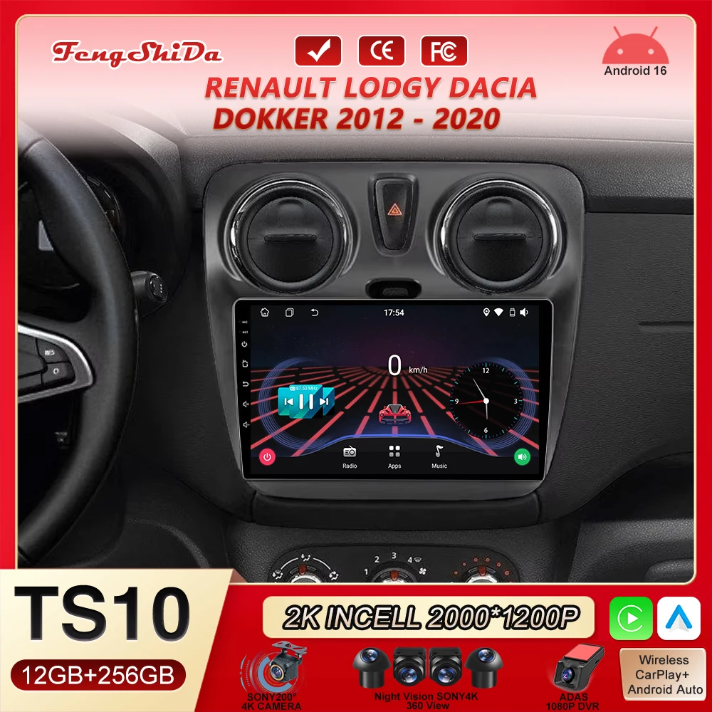 

Car Radio For Renault Lodgy Dacia Dokker 2012 - 2020 Autoradio 4G WIFI GPS Car Video Multimedia Automotive Carplay Android Auto