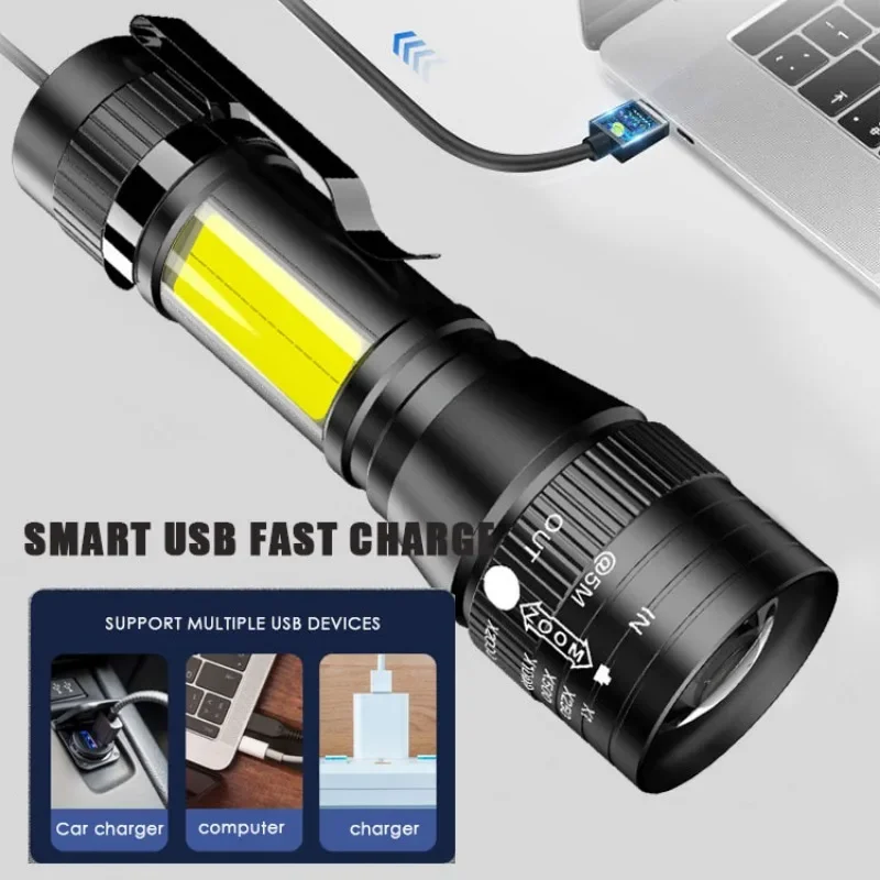 Mini Torch T6 LED Rechargeable Flashlight Portable USB Charging Flashlight High Power Bank Camping Waterproof Long Range Lantern