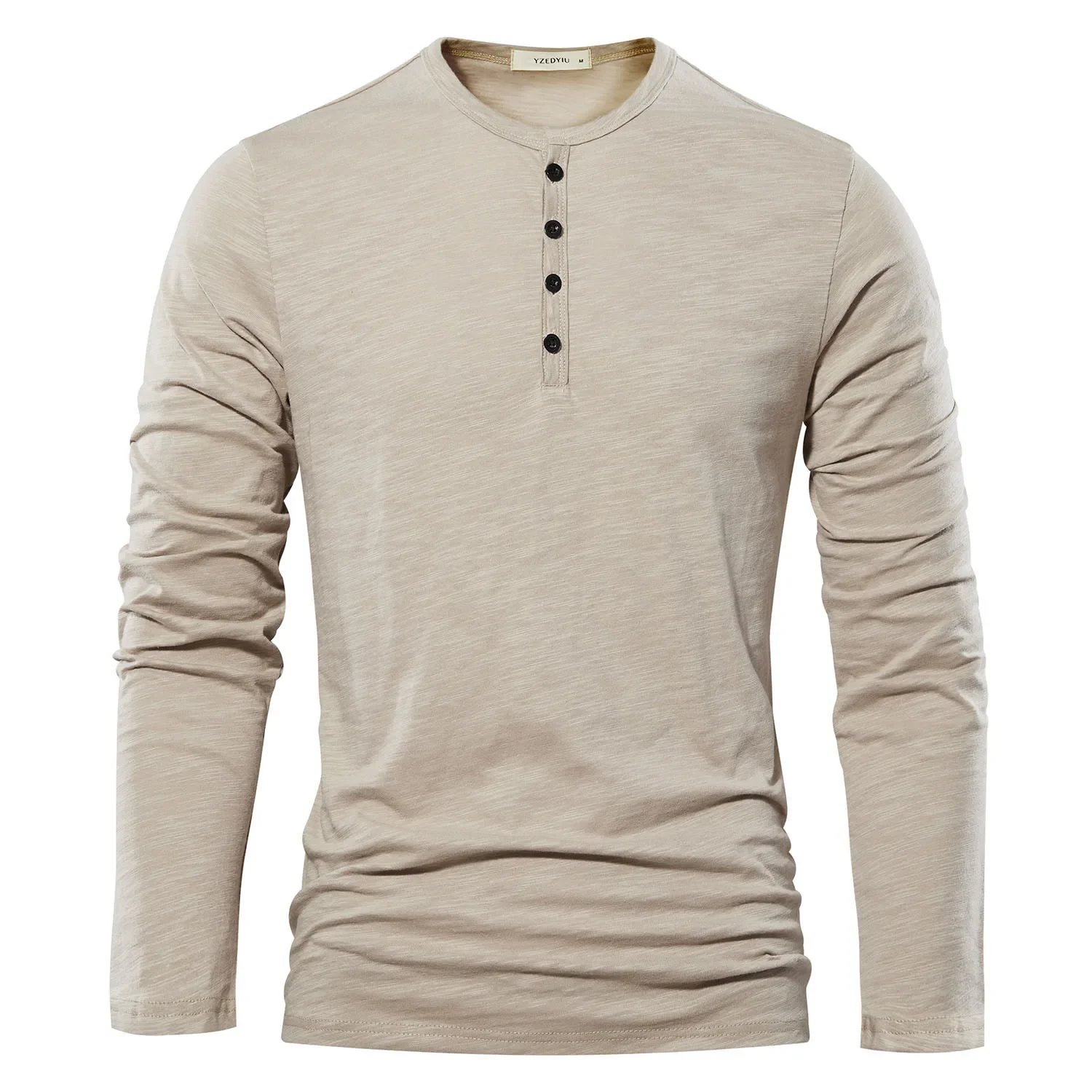 Herbst Feste Beiläufige Herren T-shirts Henery Neck Langarm T Shirt für Männer Atmungsaktive Männliche Tops Klassische Vielseitige Kleidung – Detail 5