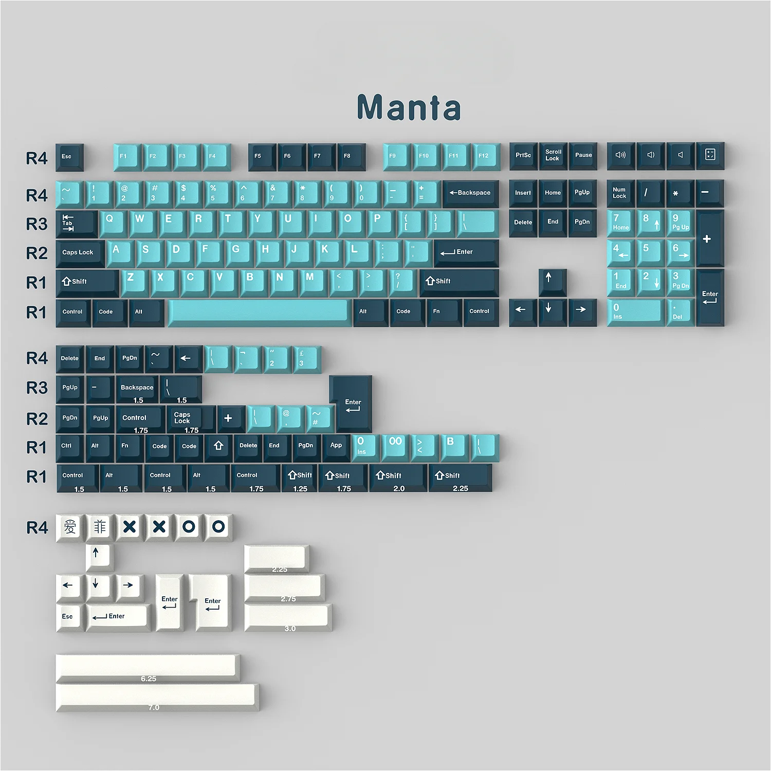 

ABS Large Complete Set Cherry GMK Devilfish Denim MIZU Water Keycap Set for MX Switch 60/84/90/104/108 Mechanical Keyboards