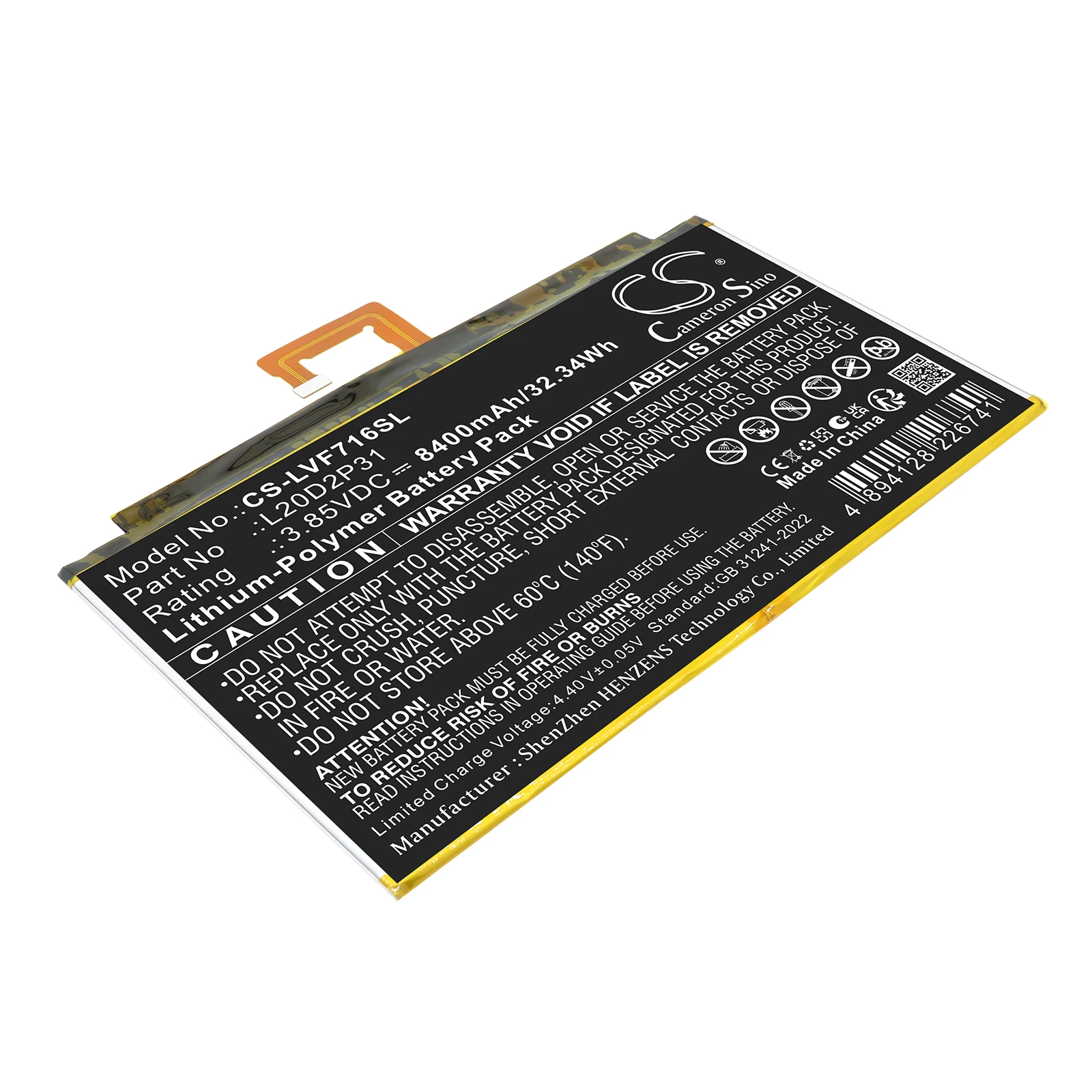 Cameron Sino 3.85V 8400mAh Tablet Battery L20B2P31 L20C2P31 L20D2P31 L20L2P31 L20M2P31 for Lenovo Pad Pro 2021 TB-J706F TB-J716F