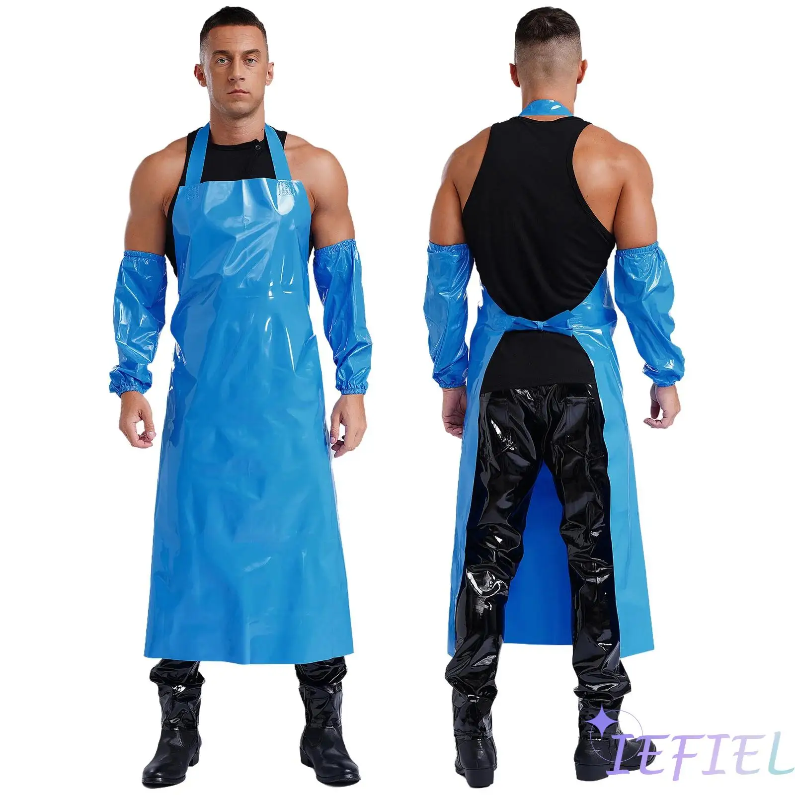 Waterproof Oil Proof Bib Apron Utility Apron Halter Apron with Sleeves For Cooking Cleaning Thickened Wear Gardening Kitchen