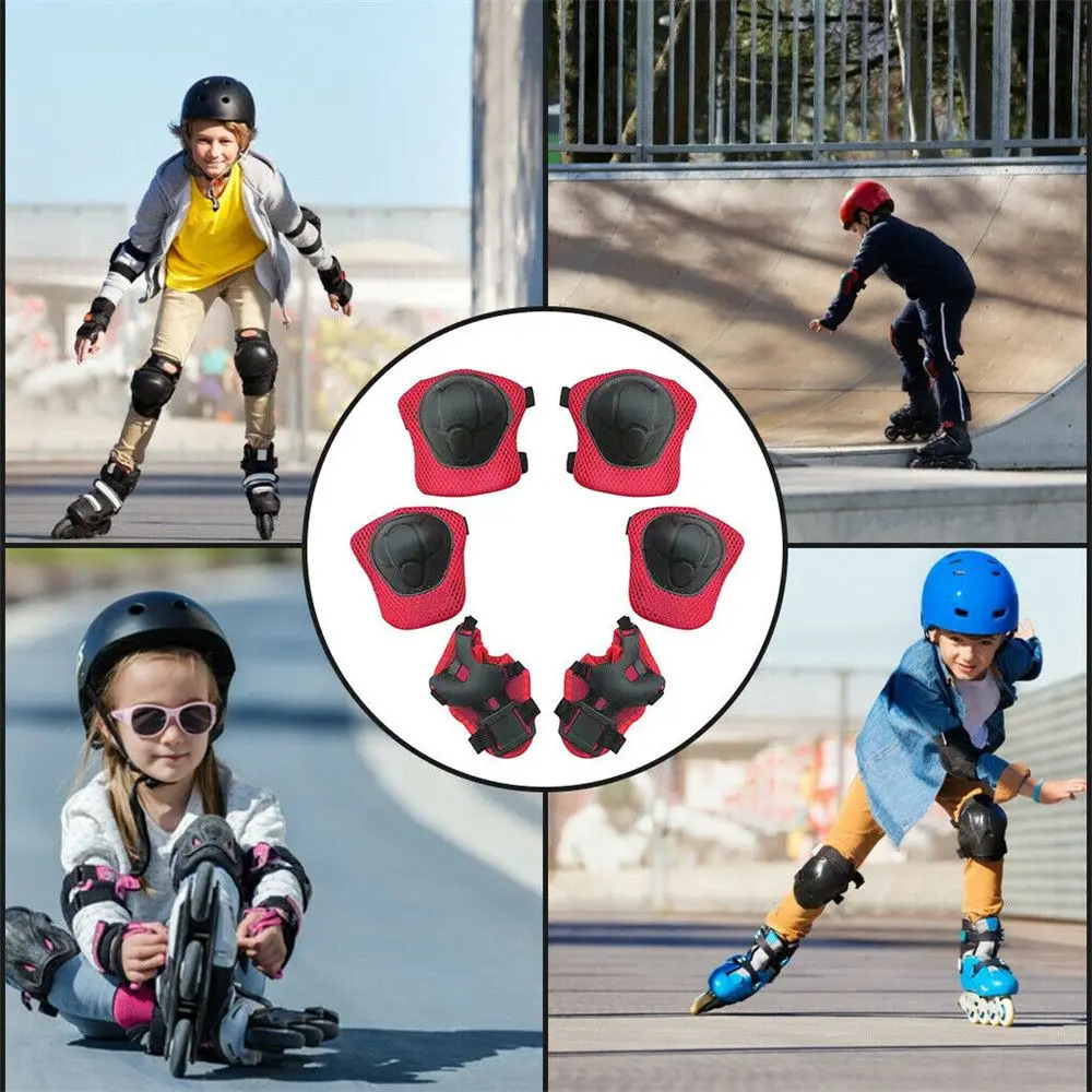 6 pçs/set moda ciclismo patinação skate crianças joelheiras esportes almofadas de proteção engrossar pulso cotovelo protetores