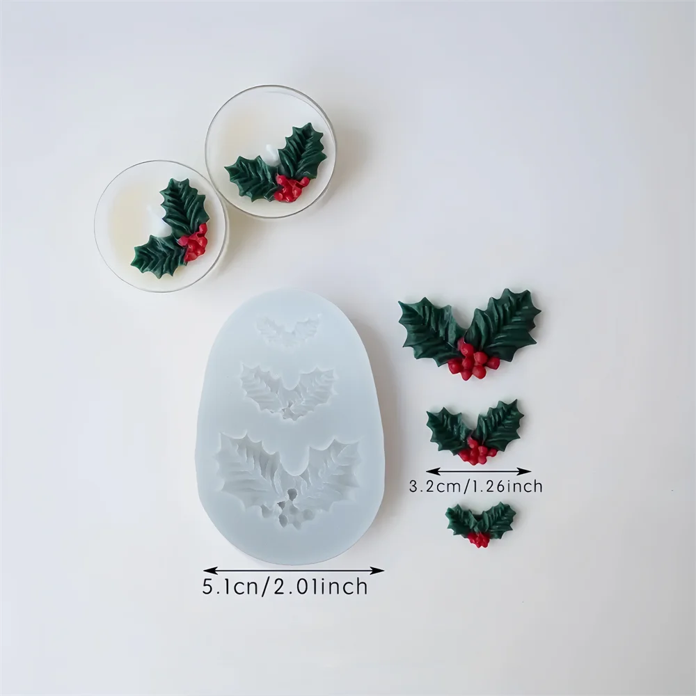 Weihnachten Holly Blatt Blase Kerze Silikon Form handgemachte Aromatherapie Gips Ton machen geformte Kerze Weihnachten Neujahr Geschenk Form – Detail 3