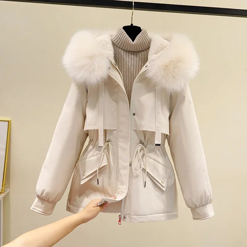 Autumn Winter Urban Style Women\'s Parkas 2024 Winter New Loose Coat Cotton Jacket Regular Zipper Women Clothing Off White