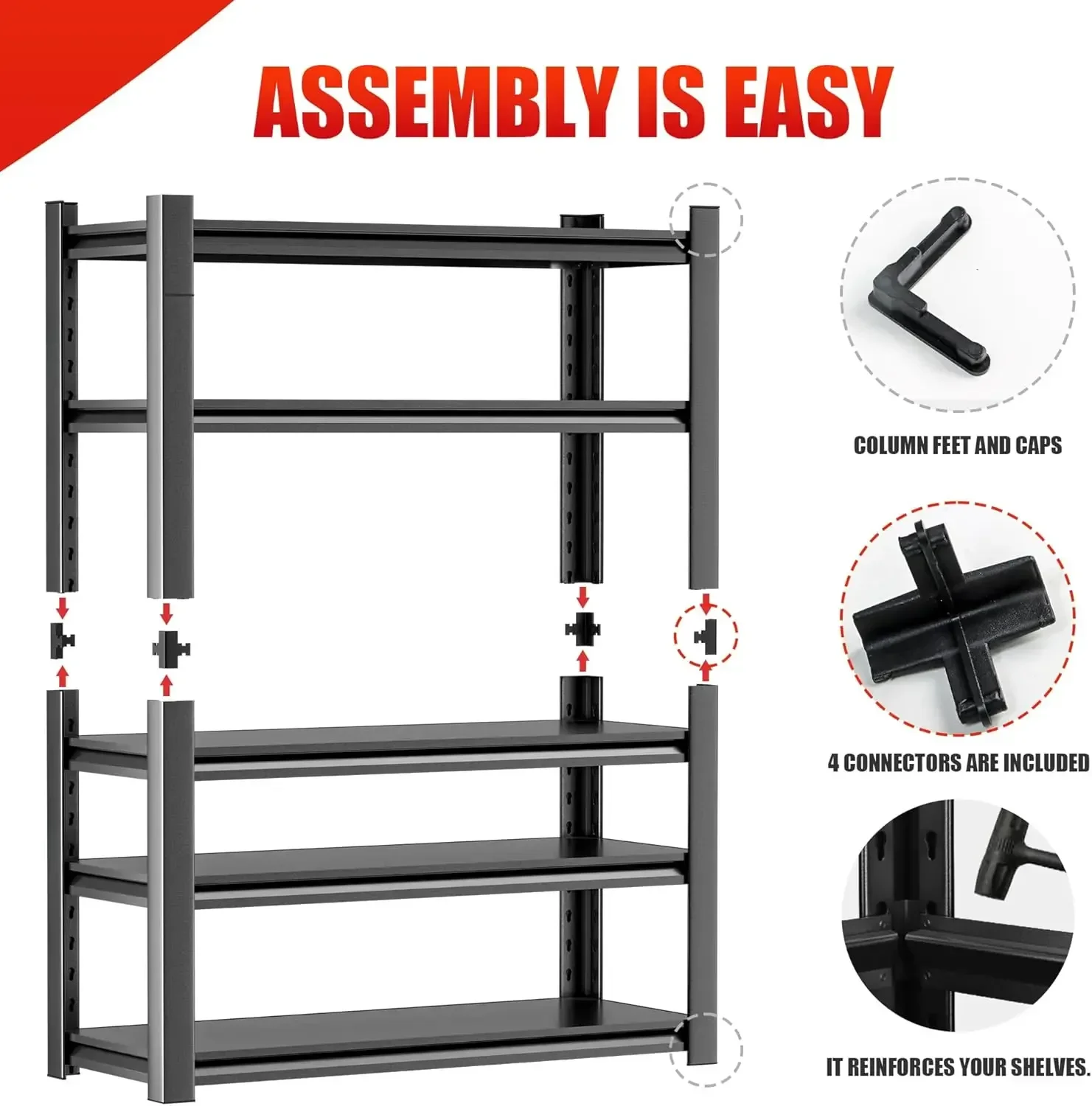 Heavy Duty Steel Garage Shelving Unit, Adjustable Metal Utility Shelves, Industrial Storage Rack for Garage, Warehouse, and Stor