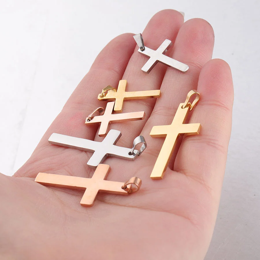 5Pcs/Pack Stainless Steel Plain Cross Charms Pendants With Snap Bail Simple Cross Tags For DIY Necklace Jewelry Making Supplies