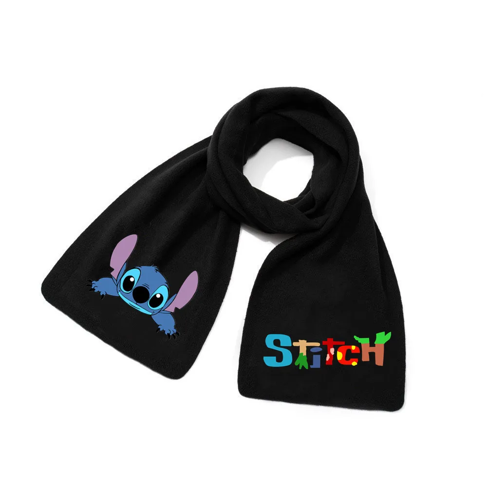 Disney Anime Stitch Cartoon Scarf Lilo and Stitch Autumn Winter Scarf Black Casual Warm Printed Scarves Knitted Hat Gloves Gifts