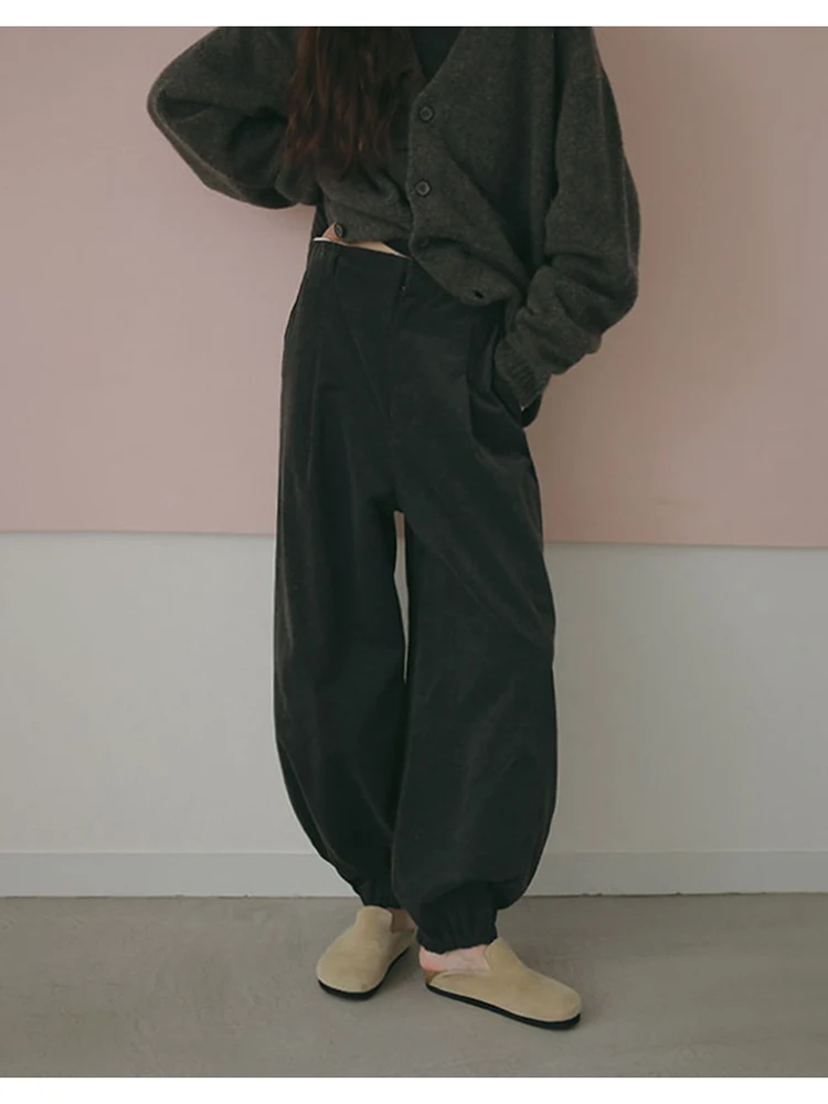 

High Waist Wide Leg Pants Women's Loose Fit Velvet Lantern Sleeve Design Commute OL Style Retro Fashion Ladies Casual Trousers