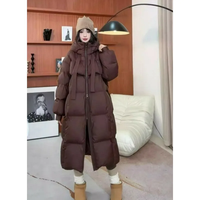 2025 Anti-season Korean Version of Long Cotton-padded Women's Thickened Fashion Loose Warm Knee Jacket Cotton-padded Winter
