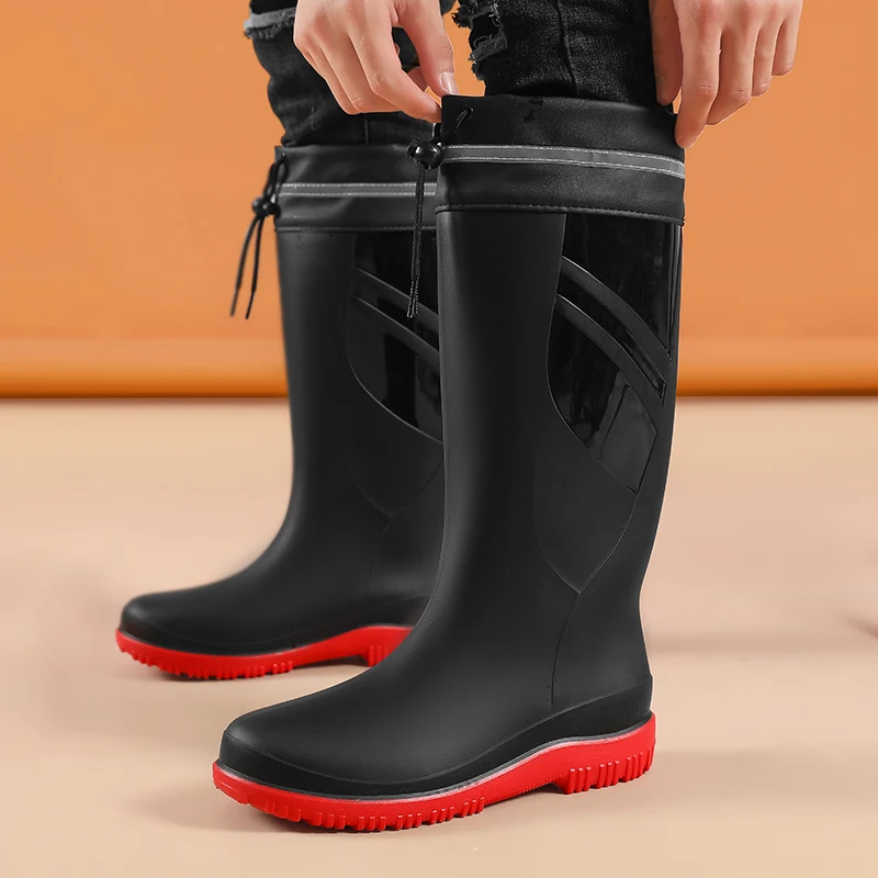 Winter-Regenschuhe, Angelausrüstung, mittelhohe Regenstiefel für Herren, rutschfest, aus Gummi