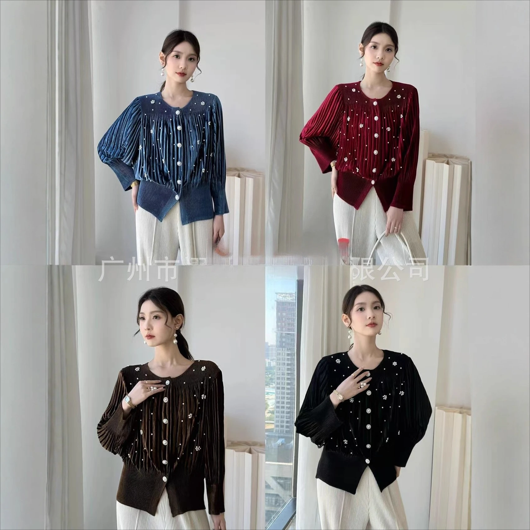 

Miyake Pleated 2025 Fall and Winter New Loose Fashion Big Yards Blouse Pleated Beaded Elastic Bottoming Shirt T-shirt Female