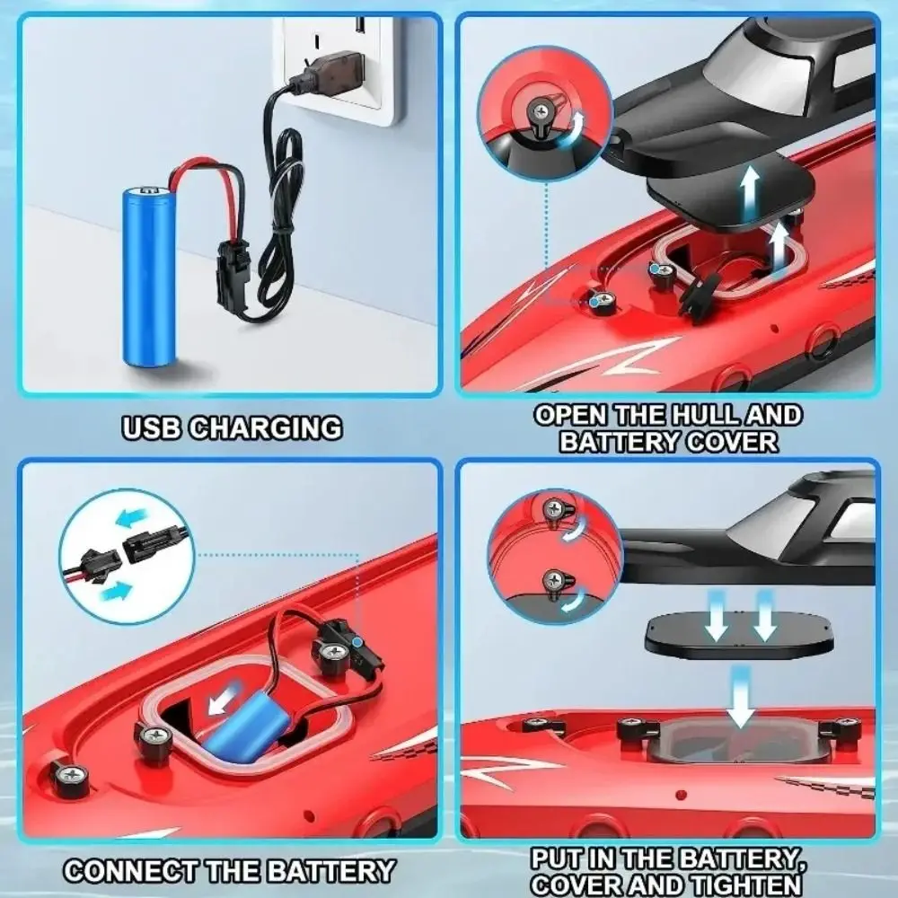 

High Speed Remote Control Boat Dual Motors LED Light Remote-controlled Vesse Electric Watercraft Model Toys Mini Rc Boat