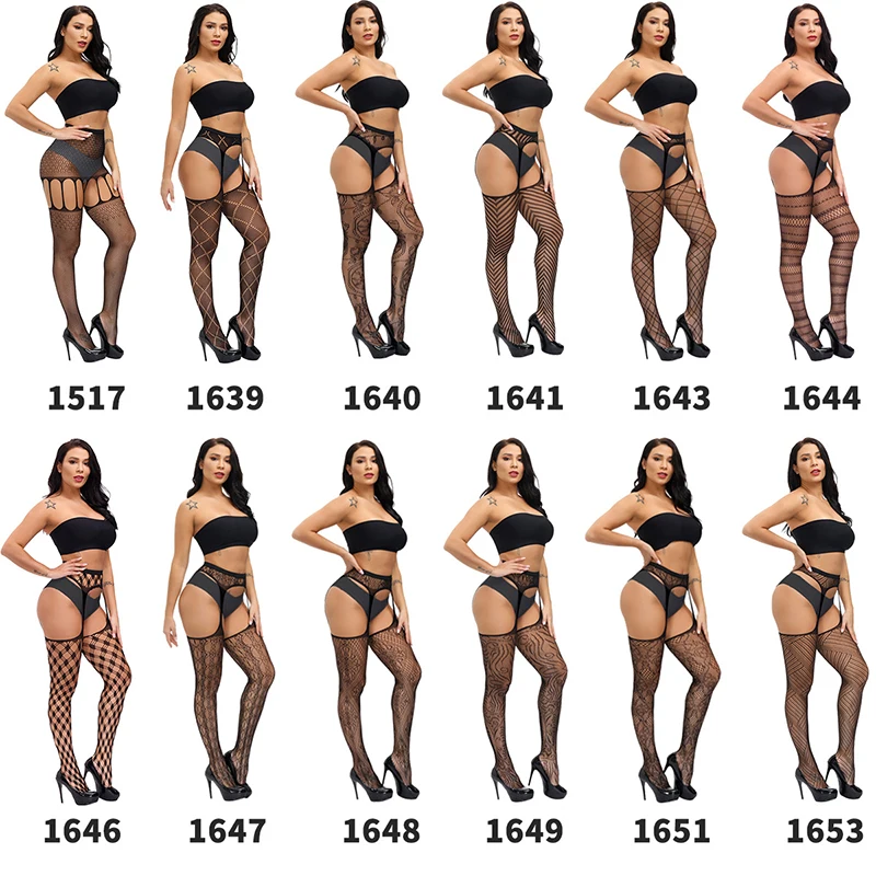 Erotic Stockings with Garter Belt for Women Fishnet Pantyhose Thigh High Socks Sexy Women\'s Tights Black Stockings