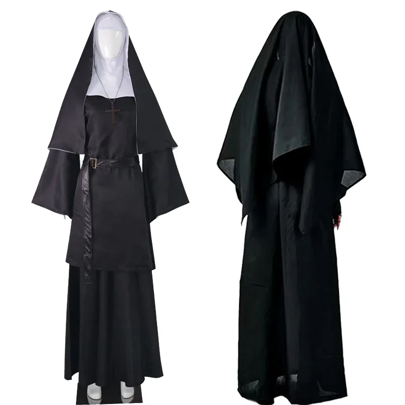 

TV Horror TheNun Ghost Adult Unisex Cosplay Costume Dress Skirt Scarf Headwear Uniform Halloween Carnival Party Pastor Outfits