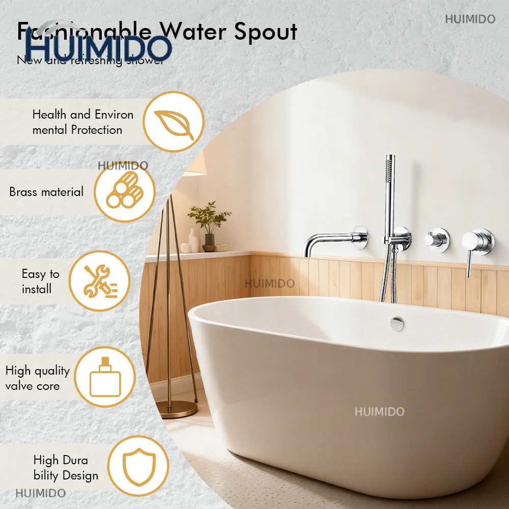 Bathtub Shower Faucet Wall Mounted Handshower 15-26CM Spout Hot and Cold Mixer Embedded Cast Brass Support  2Ways Shower Tap Set