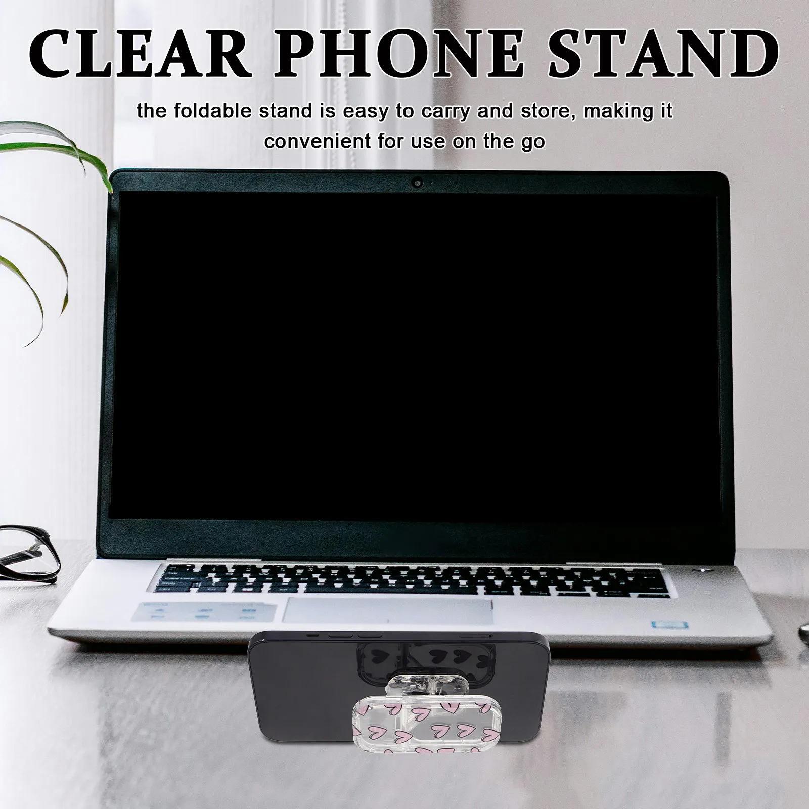 

2Pcs Transparent Phone Stand Foldable Telescopic Adhesive Back Clear Mobile Stand for Desk Hands-Free Viewing Universal