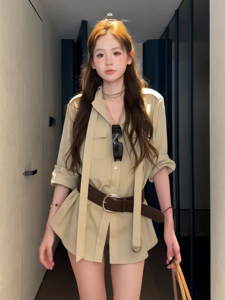 

Женская рабочая одежда больших размеров irt, винтажный дизайн спецодежды на одной пуговице с поясом, топ Lazy Sle для девочек больших размеров