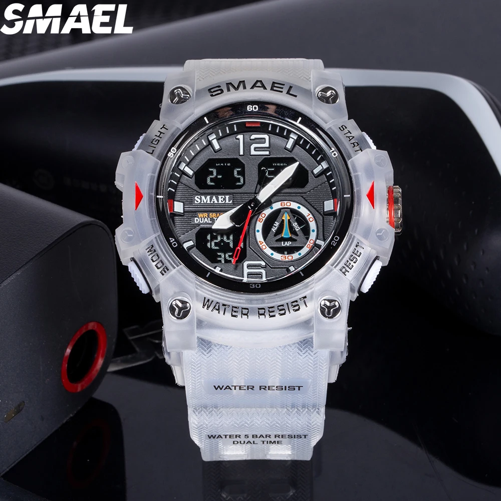 SMAEL 8007 Men's Analog Digital Dual Display Sport Watch - 50M Waterproof LED Backlight Alarm Stopwatch Chronograph Shockproof