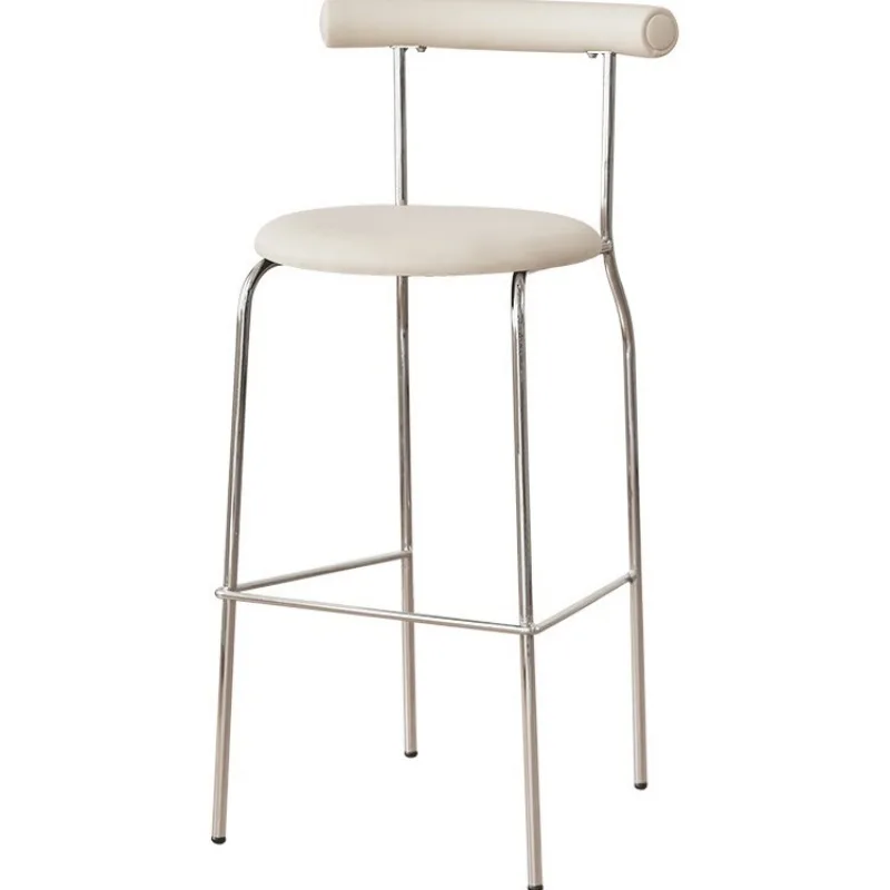 Backrest leather bar stool, home light luxury wrought iron high stool, modern minimalist bar chair for cafes