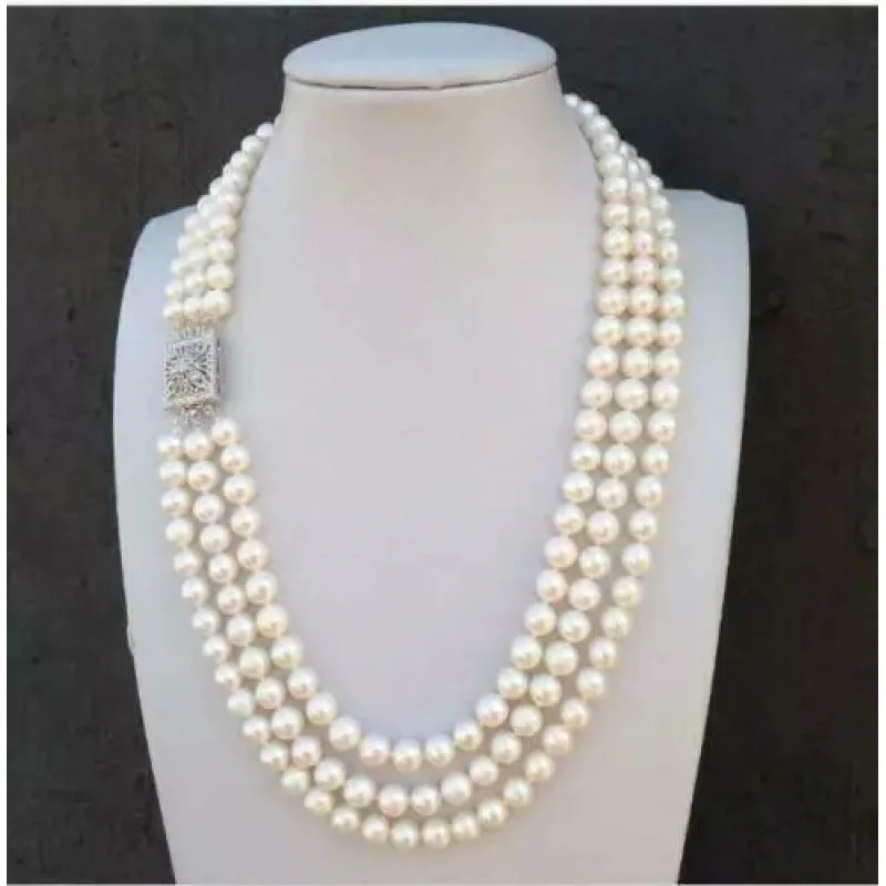 

Тройное ожерелье из настоящего белого жемчуга Южных морей диаметром 7–8 мм, 18 дюймов, 19 дюймов, 20 дюймов, 925S