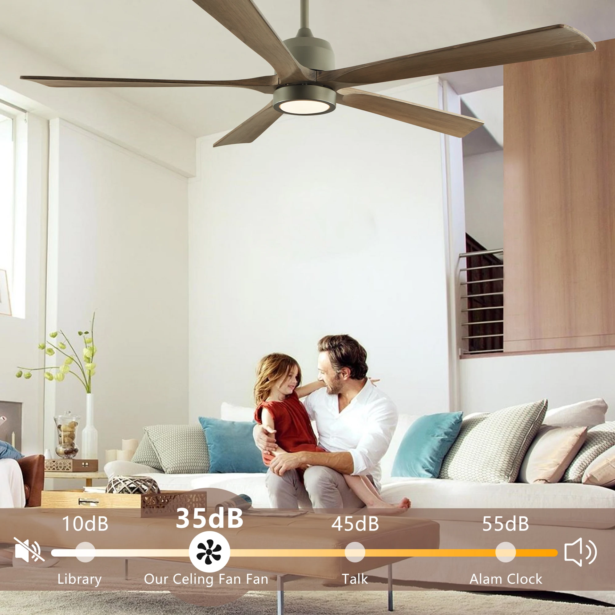 60" Modern Wood Ceiling Fan with Light and Remote Control,6-Speed Noiseless Reversible DC Motor, Ceiling Fan