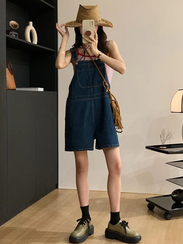 Pagliaccetti di jeans da donna Tute di jeans Tute da donna Patchwork da lavoro floreale Midi Ragazze vintage Comode spalle drappeggiate a pois