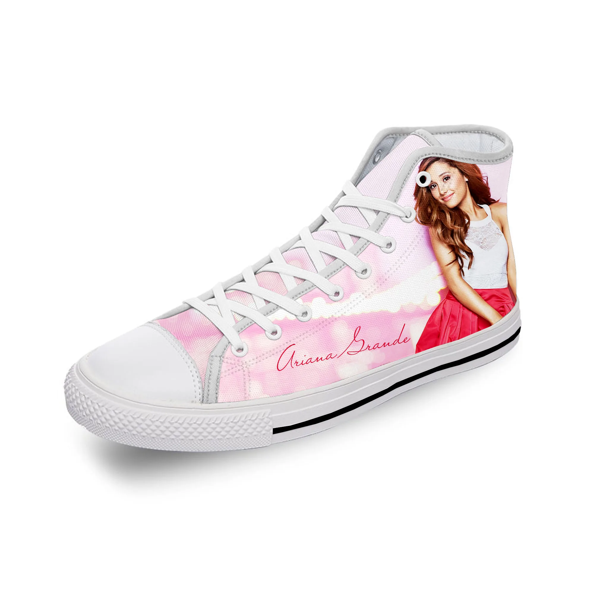 Grande Pop Singer Music Ariana White Cloth 3D Print High Top Canvas Fashion Shoes Men Women  Lightweight Breathable Sneakers