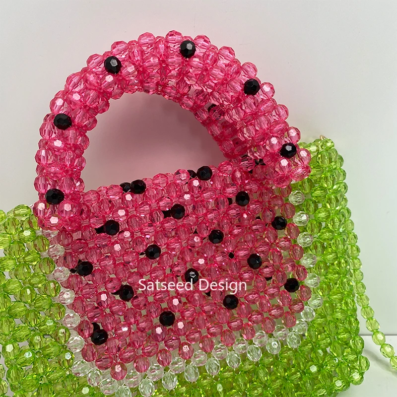 Watermelon Pattern Design Handmade Beaded Bag for Women\'s Dinner and Party Top-Handle Bags Summer Fashion Transparent Acrylic