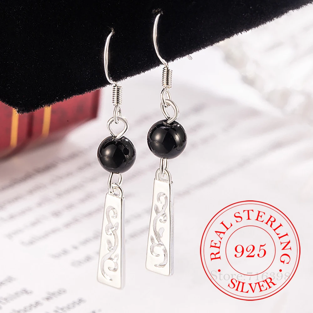 925 Sterling Silver C-shaped Semicircle Black Onyx Balls Stud Earrings For Women Wedding Party Gift Female Pendientes Mujer Moda