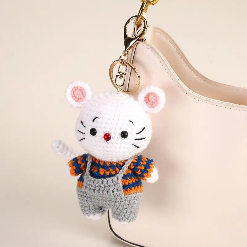 Niedlicher handgemachter Häkeltier-Taschenanhänger, handgewebter Tier-Schlüsselanhänger, Autoschlüsselhalter, Geschenke, Rucksack-Deko – Detail 3