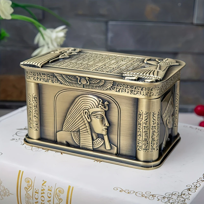 Retro Creative Metal Jewelry Box Ring Box Egyptian Pharaoh Style Storage Box Home Decor Christmas Gift New Year Gift