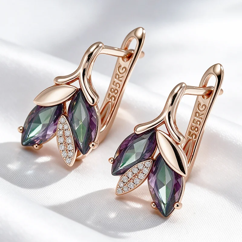 Wbmqda 17*11mm Fashion Black Natural Zircon Earrings For Women 585 Rose Gold Color Ethnic Wedding Jewelry Accessories