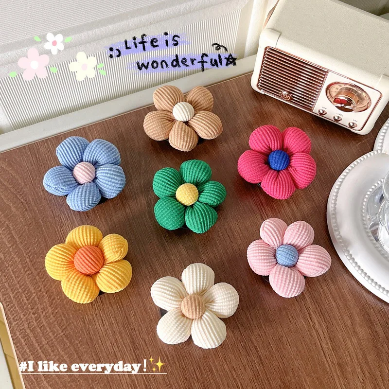 Korean INS Knitted Cotton-Filled Flower Phone Airbag Stand with Adhesive Stretchable for Iphone Samsung Grip Tok Bracket Holder
