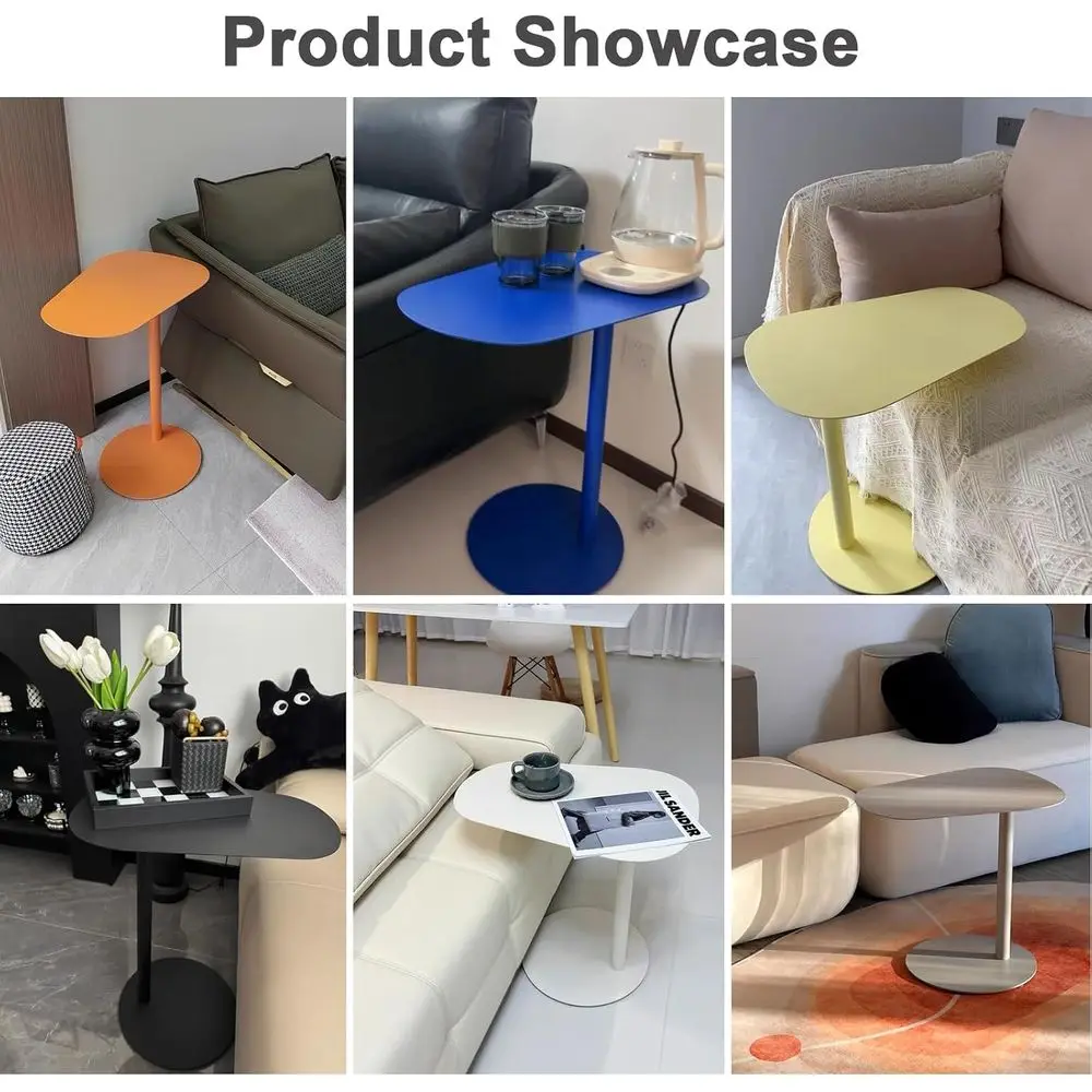 C-Shaped Metal Side Table for Small Spaces,Modern End Table with Round Base,Slim Small Couch Sofa Table,Round Bedside Table,Acce