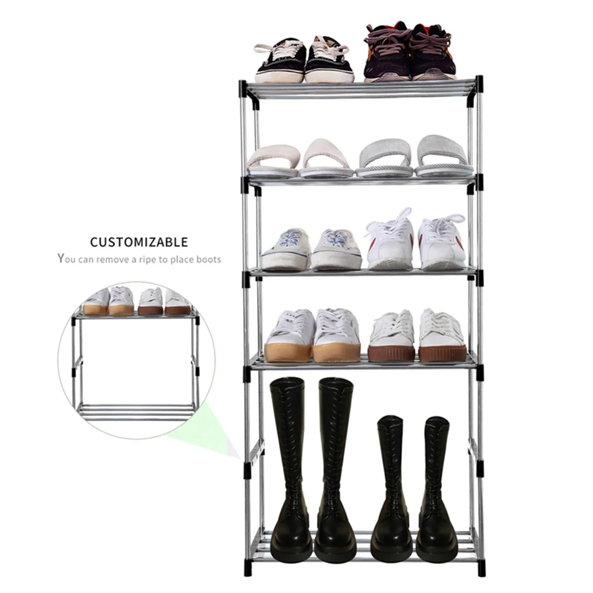 Stackable Small Shoe Rack, Entryway, Hallway and Closet Space Saving Storage and Organization (5-Tier, Black)