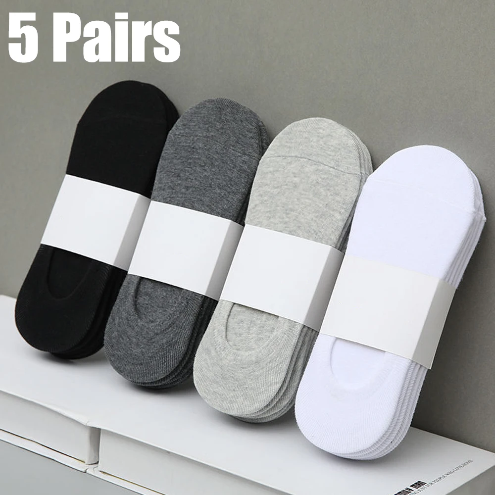 5Pair / Lot Fashion Happy Men Boat Socks Summer Autumn Non-slip Silicone Invisible Cotton Socks Male Ankle Sock Slippers Meia