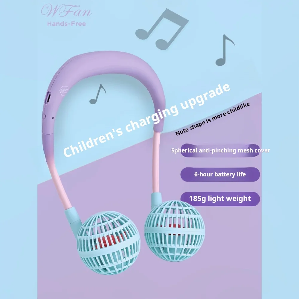 Children's Halter Fan Portable Lazy Hanging On Neck Little Fan Mini Small Usb Rechargeable Student Mute Cute Hour Children's Fan