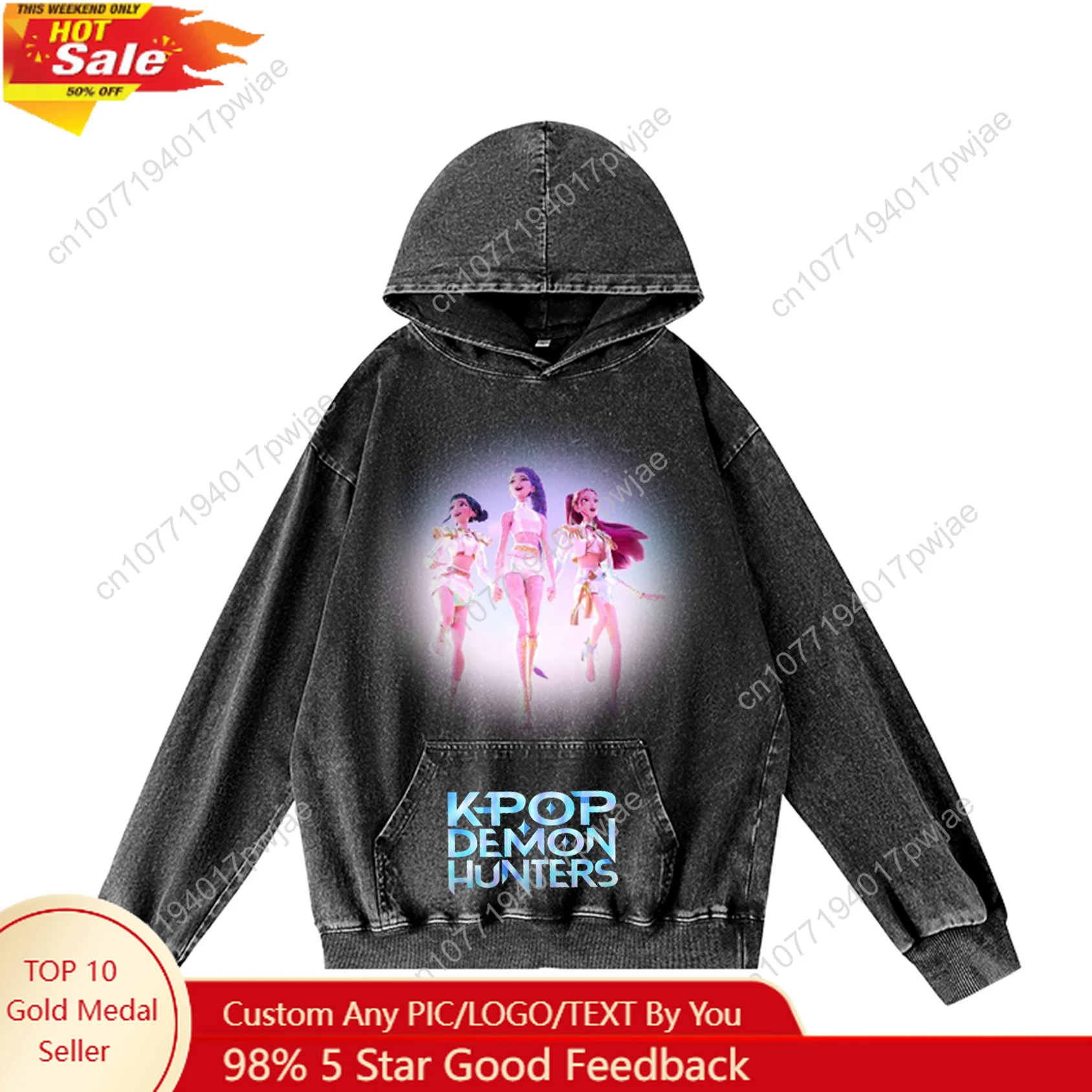 

KPop Demon Hunters Hoodie Hooded Sweatshirt Men Woman Vintage Pullover Sweatshirt With Pocket Oversized Customized Top