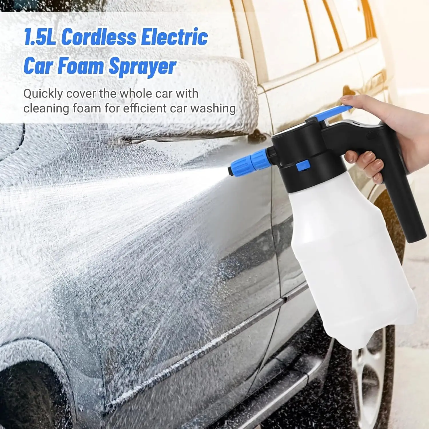 1.5L رغوة الثلج الكهربائية غسيل السيارات رذاذ زجاجة قابلة للشحن USB غسالة الضغط انس لتنظيف نافذة السيارة والتفصيل