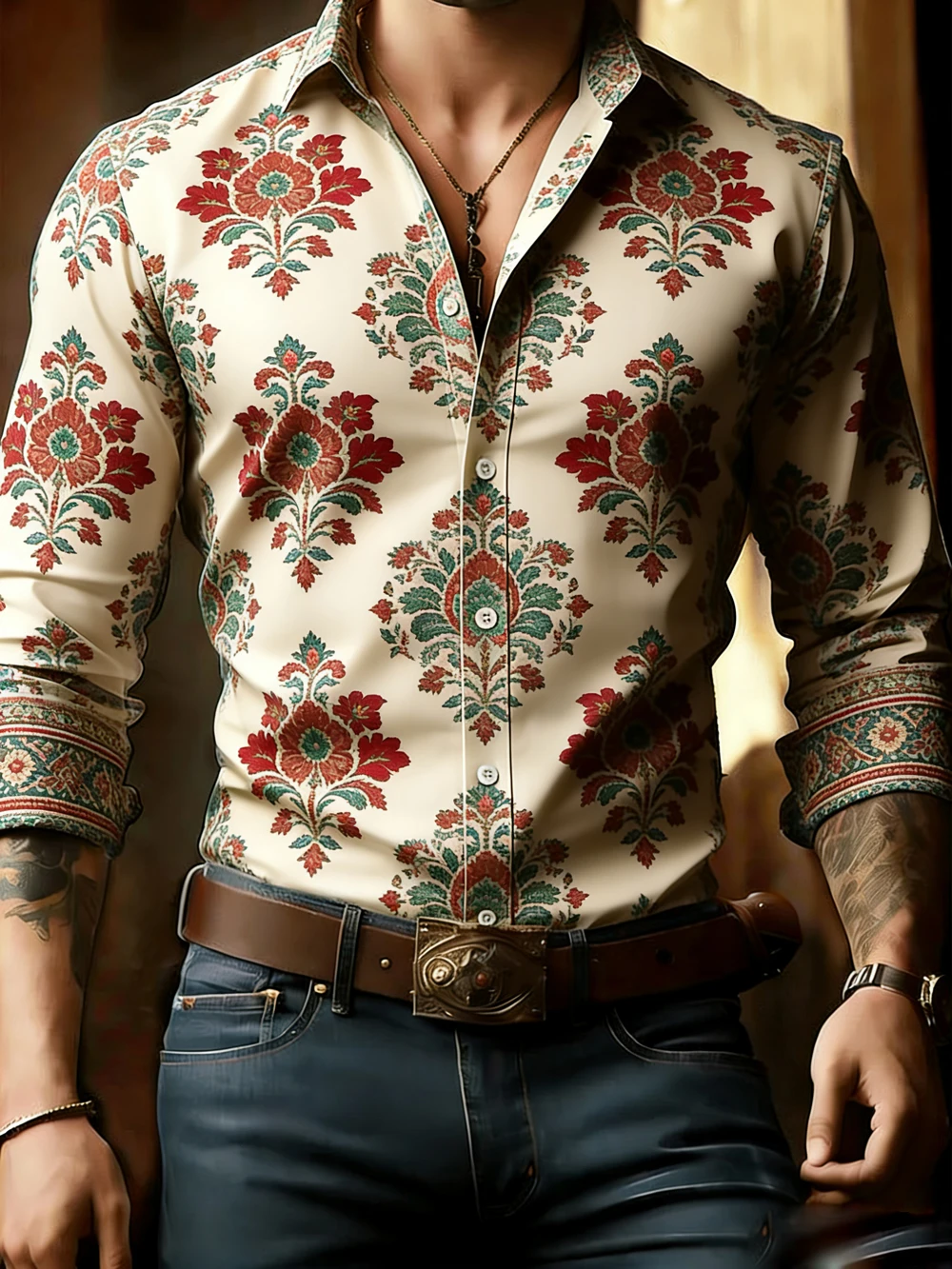 

Men's Ethnic Totem Flower 3D Printed Multi-color Shirt Hawaiian Casual Fashion Shirt for Men Simple Business Clothes for Men
