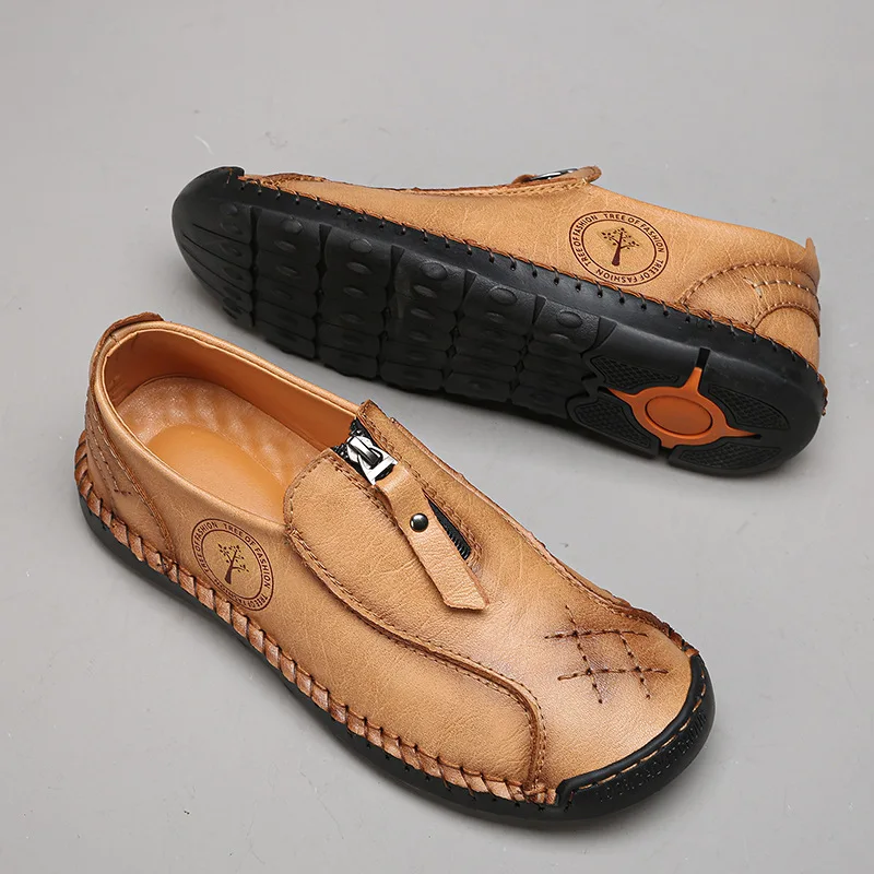 

Новинка 2023 года, мужская уличная повседневная обувь без шнуровки, большой размер 48, надежная удобная ультракожаная обувь на резиновой подошве с круглым носком