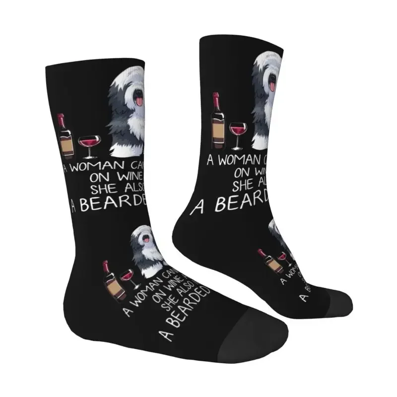 Funny Wine And Bearded Collie Dog Socks Women Male Men Breathable Warm Funny Funny Football Sports Socks