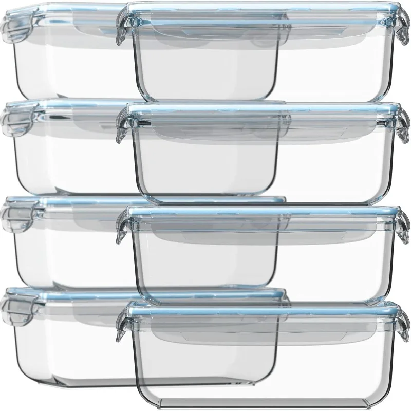 

Glass Food Storage Containers with Lids 30 Oz 16 Pc (Set of 8) Airtight Large Reusable Leak Proof BPA Free Food Prep Containers