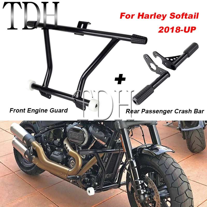 Steel Engine Crash Bar Extension Bumper Protector For Harley Softail 18-24 Passenger Peg Falling Protective for Standard Fat Bob