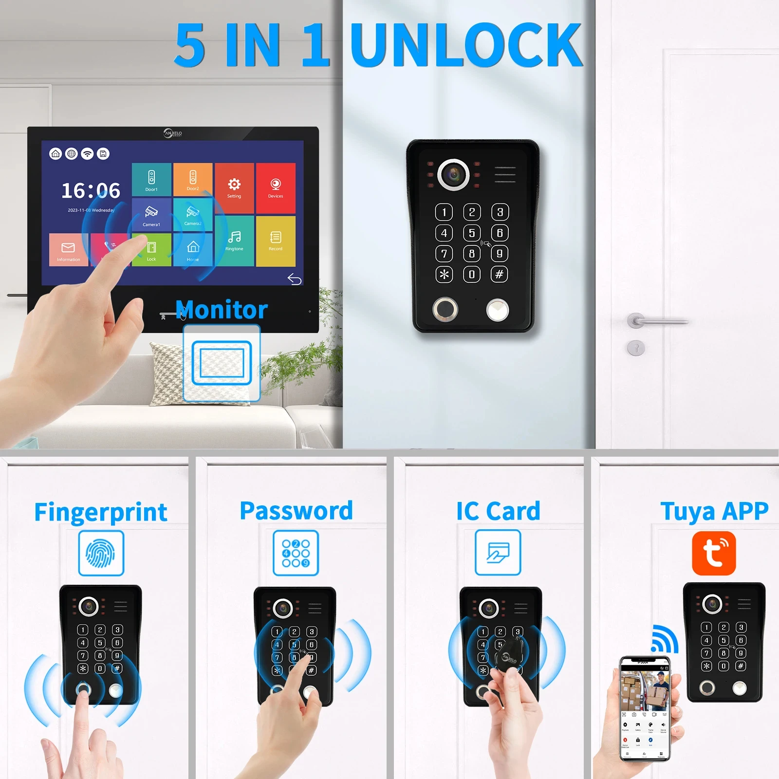 Wifi 1080P Türklingel Video Intercom Kit für Home Security Schutz Tuya 10 Zoll Türklingel Fingerabdruck Passwort Karte 5in1 entsperren