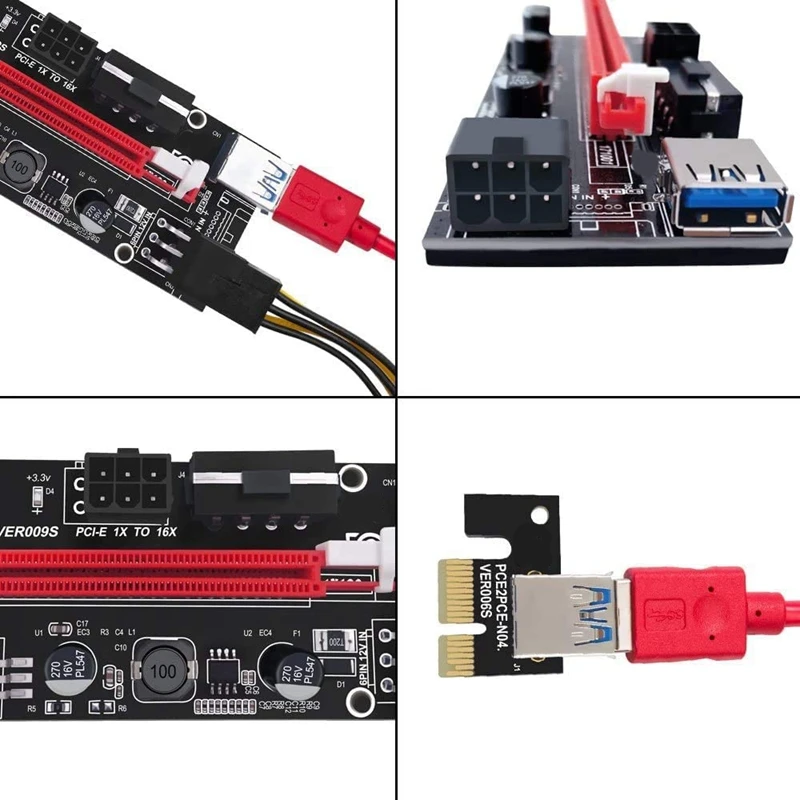 8 Pack Pcie Dual Chip 16X To 1X Powered Riser Adapter Card, 6 PIN & 3 Connector USB 3.0 Cable & 6 Pin Power Cable