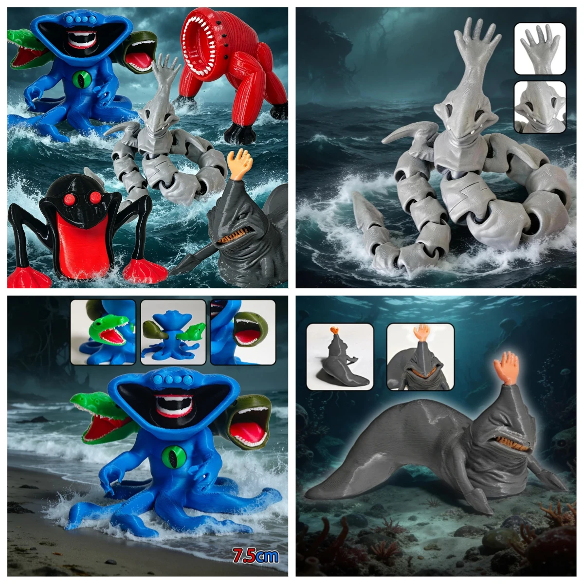 New 3D Printing Sea Eater Bloop Gran Maja Action Figure Model Toy Xmas Gift Joint-movable Deep Bloop Sea Monster Figurines