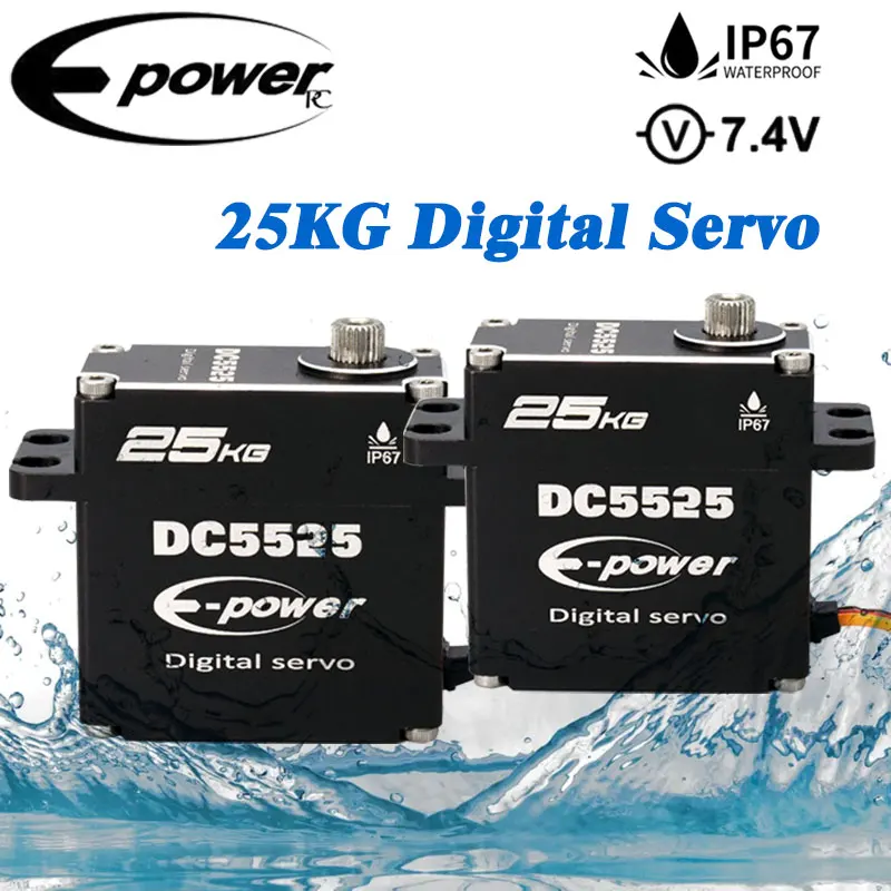

E-POWERRC RC Сервопривод DC5525 25 кг 180/270/360 градусов Водонепроницаемый сервопривод Полностью металлический для 1:8 1:10 RC Гусеничный SCX10 TRX4 D90 Запчасти Игрушки